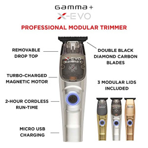 GAMMA+ X-Evo Trimmer Microchipped Magnetic Motor with Interchangeable Lids Matte Colors, 3 Guards