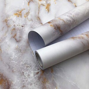 AVISK Marble White/Gold Contact Paper Thickened Marble Matte Wallpaper Bathroom Kitchen Countertop Cabinet Furniture Refurbishment Thick Wallpaper