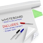 Kassa Large Whiteboard Wall Sticker Roll - 17.3" x 78? (6.5 Feet) - 3 Dry Erase Board Markers Included - Adhesive White Board Wallpaper for Fridge, Office & Kids Room