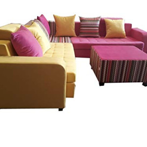 living room- corner sofa set-double coloure -with pillows-table