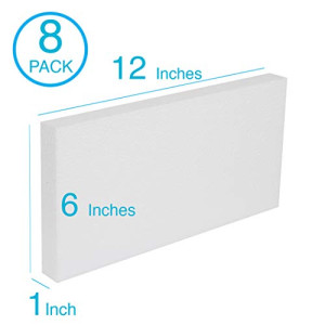 Silverlake Craft Foam Block - 8 Pack of 6x12x1 EPS Polystyrene Blocks for Crafting, Modeling, Art Projects and Floral Arrangements - Sculpting Sheets for DIY School & Home Art (8 Pack)