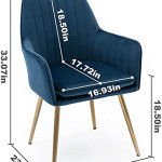 Mahmayi Furniture Velvet Dining Chair?Accent Chair, Modern Leisure Armchair Living Room Chair?Home Desk Chair?Golden Metal Legs (Dark Blue) Set of 2