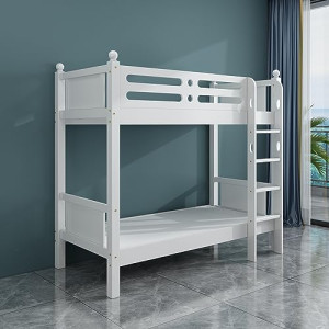 MAF Heavy Duty Wooden Bunk Bed With Ladder for Kids, Teens, Bedroom, Guest Room Furniture, Solid Wooden Bedframe, Full-Length Guardrail MAF-131-0.9M C