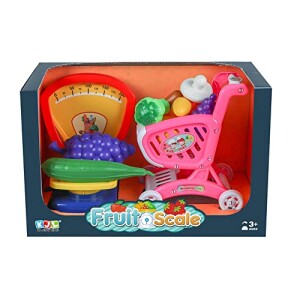 Children's play set of fruits for cutting in a basket with Scale Machine & Trolley