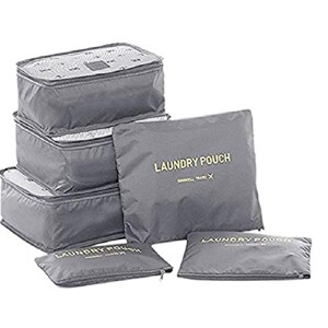 Six-Piece Pouch Travel Luggage Organiser Set, Grey