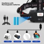 Led Head Torch, Rechargeable Led Headlamp with 3 Lights 4 Modes Head Torches, Super Bright Waterproof Hands-Free LED Head Lamp