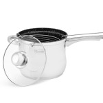 EDENBERG Saucepan with Basket|Ceramic Marble-Coating|Non-Stick, PFOA-Free Stainless Steel Stir Fry Pan with Lid|Steamer Fryer Pot with Basket & Glass Lid- White,3.8 L