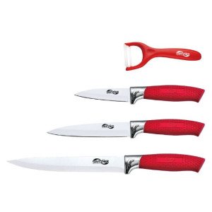 4-piece Knife Set with Ceramic Peeler-White and Red Colour|Kitchen Knife Set for Home|Professional Knife Set Chef Knife Professional|Kitchen Knives| Vegetable Peeler