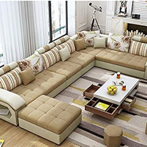 Modern Couch U Shaped Fabric Living Room Furniture Chaise Lounge Recliner Sectional L Shape Corner Sofa Sets (brown)