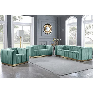 European Luxury Loveseats Living Room White Sofa Set Home Furniture 6 Seats Sofa (GREEN)