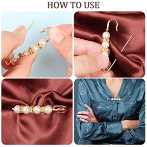 Pearl Brooch, Women Scarf Headscarf Safety Pins White Pearl Dress Anti Walking Buckle Pin Clip Pants Waist Decorations (14 Pieces)