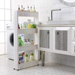 Organizer For Laundry Room kitchen Bathroom, Mobile Shelving Unit Organizer with 4 Large Storage Baskets, Gap Storage Slim Slide Out Pantry Storage Rack for Narrow Spaces