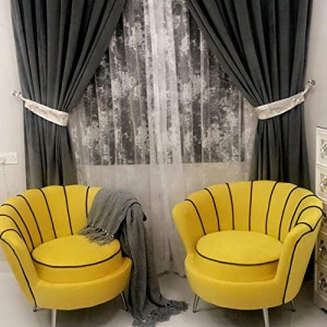Pair of two classcial flower chair,yellow color,black stips,silver legs