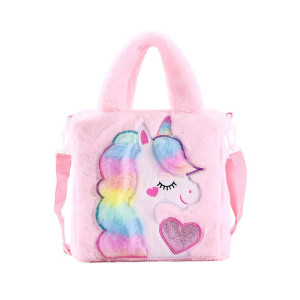 Plush Backpack Toddler Girls School Bag Plush Backpack Fluffy Mini Cute Animal Cartoon Kawaii Bag HandbagTravel Plush Rainbow Schoolbag
