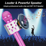 MultiStar, Wireless Bluetooth Karaoke Microphone, Voice Changing Karaoke Microphone for Kids Singing, 5 in 1 Wireless Karaoke Machine Portable Mic color pink