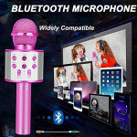 MultiStar, Wireless Bluetooth Karaoke Microphone, Voice Changing Karaoke Microphone for Kids Singing, 5 in 1 Wireless Karaoke Machine Portable Mic color pink