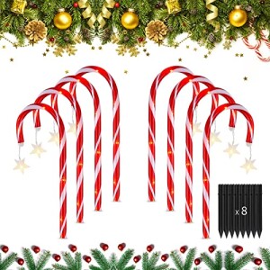 Christmas Candy Cane Pathway Markers Lights, Large Candy Cane Decorations with Snowflakes, 8 Modes, Indoor & Outdoor Christmas Decorationsor Outdoor Indoor