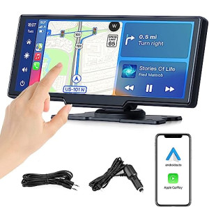 RoadMap World's First *Dual BlueTooth With Car Logo* Portable Wireless Carplay/Android Auto Display - 10.26" HD IPS Touch Screen, Mobile Mirroring, Play Video files (For Cadillac)