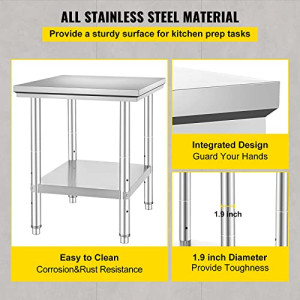 Commercial Worktable & Workstation 24 x 30 x 32 Inch Stainless Steel Work Table Heavy Duty Commercial Food Prep Work Table