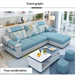 L Shape sofa 3 Seat Linen Living Room Sofa Set Home Furniture Modern Home Furniture(Foot ped + 2 cloth stool),A