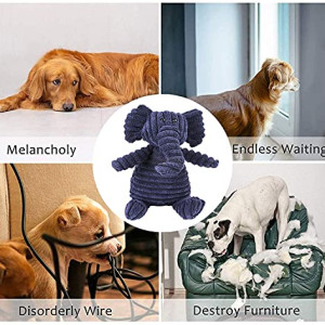  Dog Toys,Plush Corduroy Durable Dog Toy,Squeaky Plush Toys,Puzzle Toy for Dogs,Molar Training Toy,Funny Chew DurableLarge Dog Teething Toys (Dark Blue Elephant)