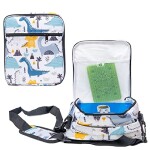 TM Lunch Bag for Kids, White color Dinosaur Insulated Blue Lunch Bag & Side Mesh Pocket, for Boys Girls, Child Thermal Tote Cooler Bag Po