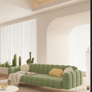 Living Room Sofa A modern sofa with Italian design Velvet Upholstery Double soft sofa legs (Light Green)