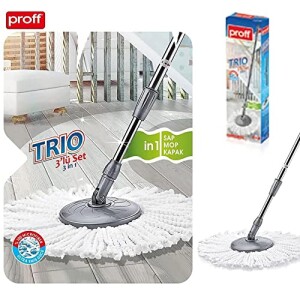 Turbo Star Spin Mop and Buckets Sets, Microfibre Flat Mop Bucket wirh 1 extra trio Telescopic Handle, Mop and Bucket Kit for a Deep Clean with Two Refills, RED and BLACK