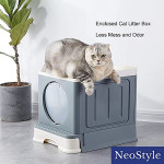  Foldable Cat Litter Box with Lid, Enclosed Cat Potty,Top Entry Cat ToiletCat Litter Scoop,Proof Litter Box for Cats,Drawer Type Cat Litter Pan (Beige+Grey)