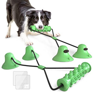  Suction Cup Tug of War Dog Toy,Dog Chew Toy with 2 Suction Cups,Interactive Puzzle Dogs Toy,Indestructible Chew Squeaky Large Dogs (green)