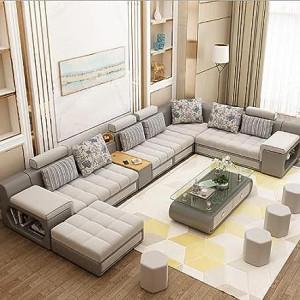 Living Room Sofa - Sofa set - Fashion Fabric Sofa - Combination Set - Cafe Hotel Furniture - Simple Leisure Sofa (grey)