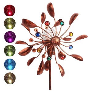 Solar Wind Spinner Multi-Color Lights Easy Spinning Kinetic Metal Garden Decorations with Stake for Outdoor Yard Lawn & Garden