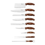 EDENBERG 9 Pcs Kitchen Knife Set | Portable Chef Knife Set for Kitchen Fruits, Vegetables, Cheese & Meat | Travel-Friendly Leather Pouch for Knife Set- Set of 9, Silver Brown