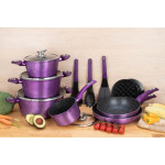 EDENBERG 15-piece Metallic Purple Forged Cookware Set| Stove Top Cooking Pot| Cast Iron Deep Pot| Butter Pot| Chamber Pot with Lid| Deep Frypan