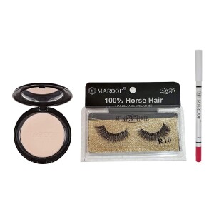 MAROOF Eye and Lip Liner Soft Pencil With Face Powder And Horse Hair False Eyelashes Combo Multicolour Pack of 3