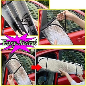 MultiStar, Aluminum Sunshade Curtain Car Windshield Sun Shade Foldable, UV Protection Windscreen Sunshade, Heat Resistant Front 