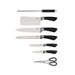 EDENBERG Kitchen Knife Set | Premium Carbon Stainless Steel Kitchen Knife Set with Kitchen Shears & Revolving Magnetic Stand- 8 Pcs (Silver-Black)