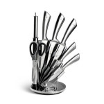 EDINBURG Kitchen Knife Set with Stand & Sharpener- Stainless Steel Blades | Non-Slip Ergonomic Handle | Professional Chef Knives- Set of 8 pieces, Silver