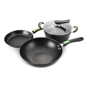 Nonstick Frying Pan Skillet,Swiss Granite Coating Omelette Pan with Soft Touch Handle,Non-Stick Saute Pan Deep Skillet with Cover,11 Inch(Set of 3)