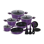 EDENBERG 15-piece Metallic Purple Forged Cookware Set| Stove Top Cooking Pot| Cast Iron Deep Pot| Butter Pot| Chamber Pot with Lid| Deep Frypan