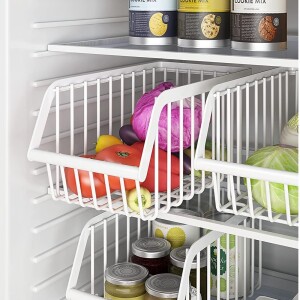 Refrigerator Chest Freezer Baskets, Large Household Wire Storage Basket Bins Organizer with Handles for Kitchen, Pantry,Freezer,Cabinet,Closets