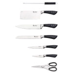 EDENBERG 8 Pcs Knife Set | Knife Set With Roating Stand | Carbon Stainless Steel Kitchen Knife Set with Sharpener- 8 Pieces, Silver-Black Color