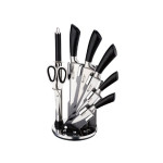 EDENBERG Kitchen Knife Set | Premium Carbon Stainless Steel Kitchen Knife Set with Kitchen Shears & Revolving Magnetic Stand- 8 Pcs (Silver-Black)