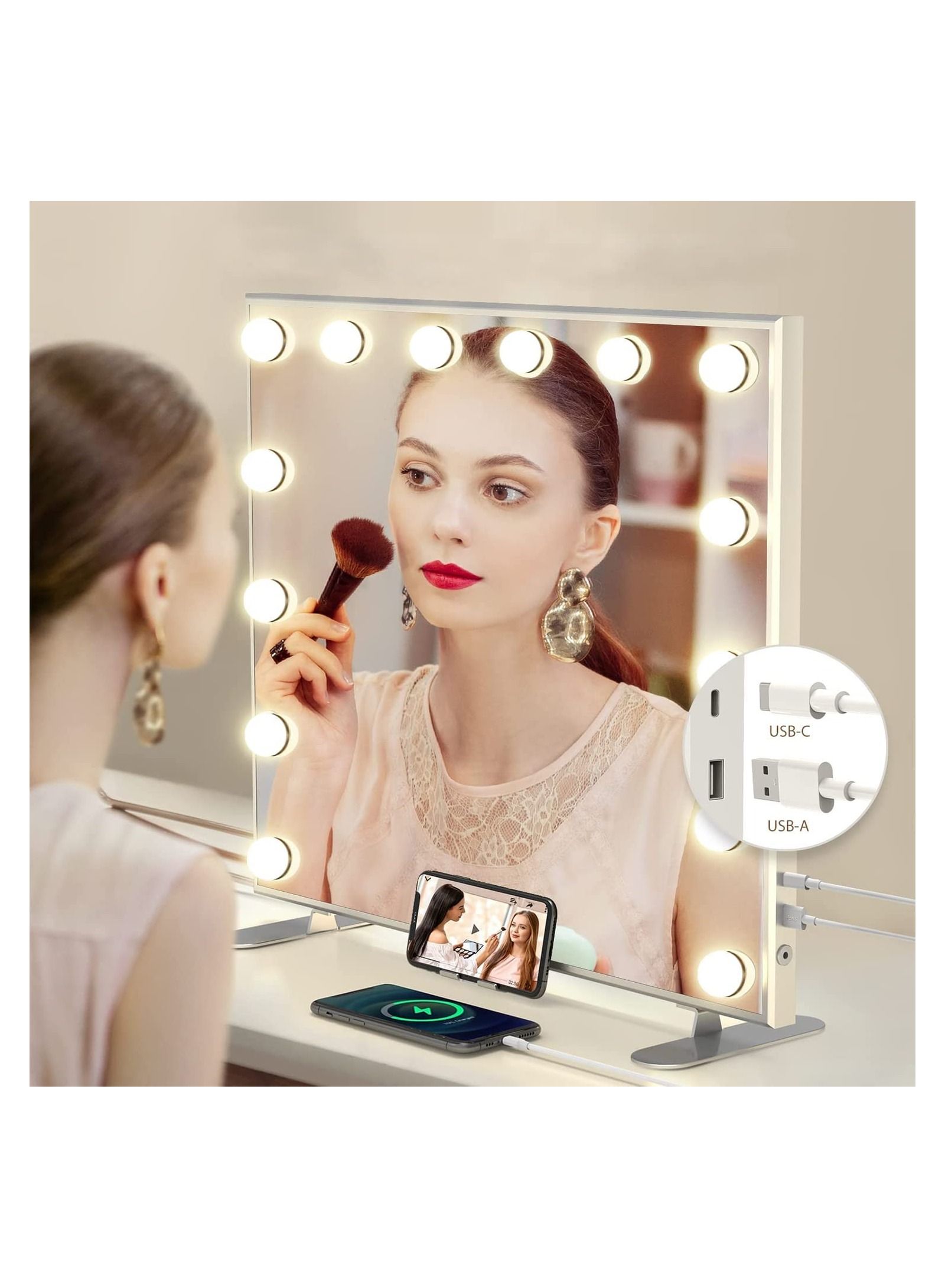 Vanity Mirror with Lights, Lighted Large Tabletop Vanity Mirror Hollywood Makeup Mirror with 14 Dimmer Bulbs for Dressing Room and Bedroom