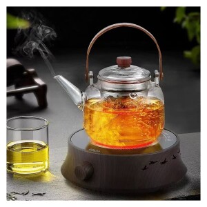 Electric Coffee Pot Warmer with 900ml Teapot,Electric Teapot Stove,800W,Wooden