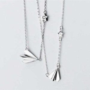 925 Sterling Silver Childhood Paper Plane Simple Student Clavicle Necklace For Women