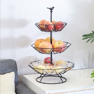 3-Tier Metal Basket Decorative Modern Fruit Rack Black