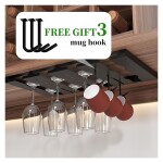 Wine Glass Holder Under Counter,Stainless Steel Hanging Stemware Rack,Glassware Drying Storage Hanger with 3 Hook for Hanging 12 Glasses