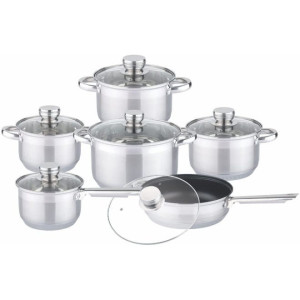 12 piece Stainless Steel Cookware Set with Marble Frypan|Stainless Steel Cookware|Stove Top Cooking Pot| Cast Iron Deep Pot|Butter Pot|Chamber Pot with Lid