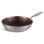 32Cm Wok Pan With Lid Wine Honey Comb Coating